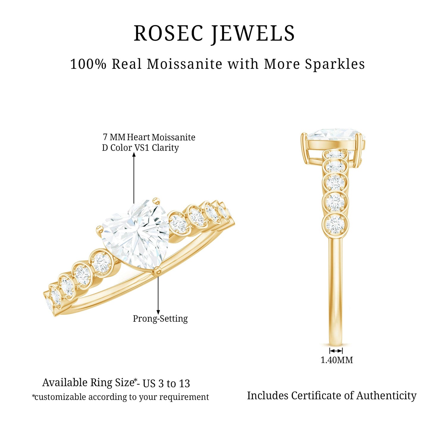 1.5 Carat Heart Shape Certified Moissanite Solitaire Engagement Ring