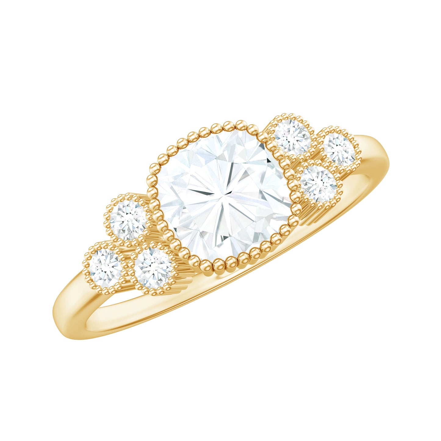 1.7 Carat Cushion Cut Moissanite Engagement Ring with Cluster Accent