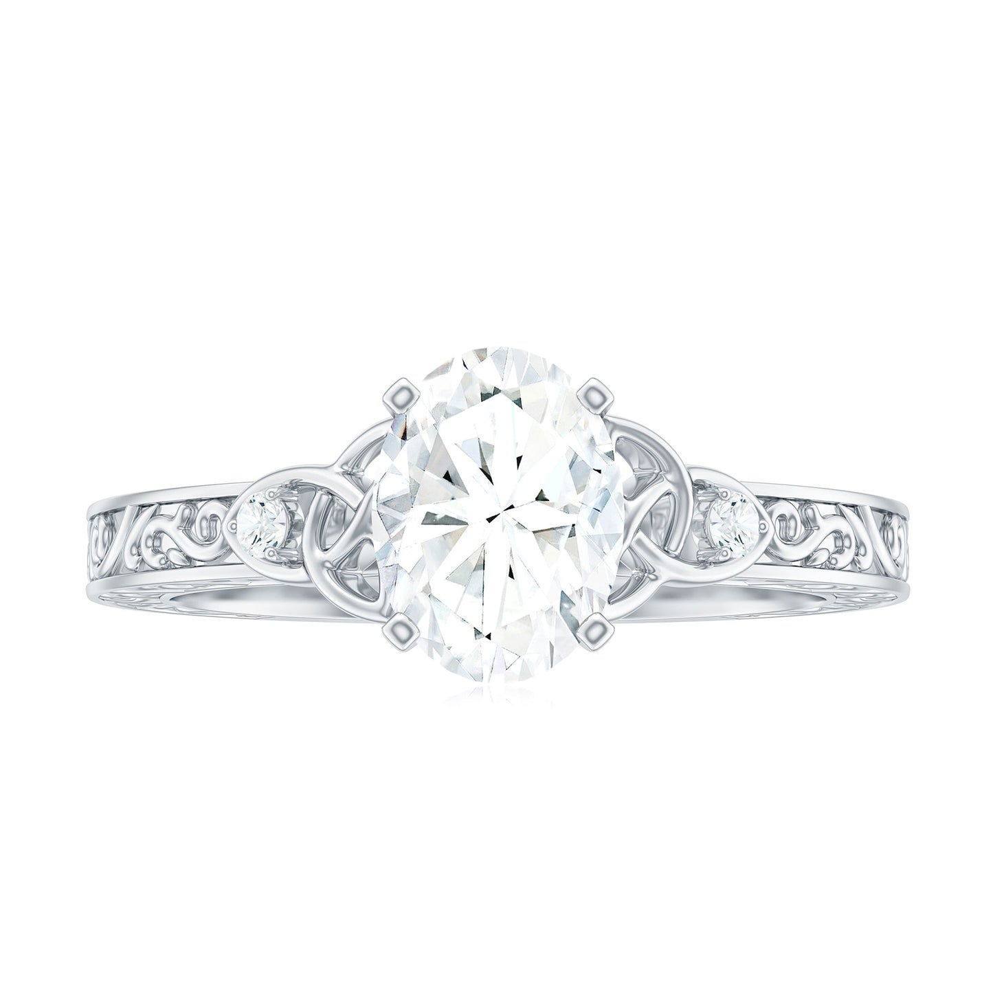 1.2 Carat Oval Cut Moissanite Celtic Engagement Ring with Engraving Details