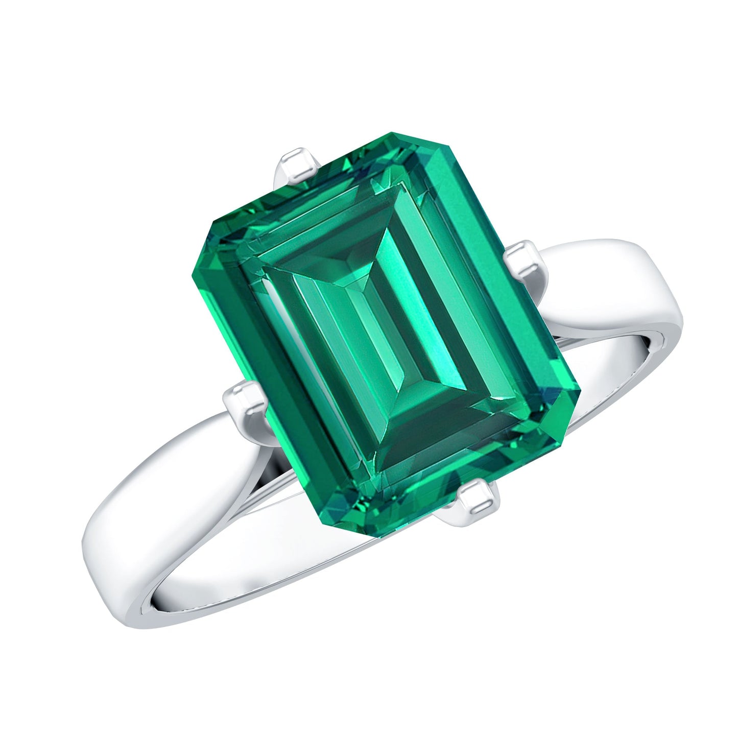 3 Carat Emerald Cut Lab Grown Emerald Solitaire Engagement Ring