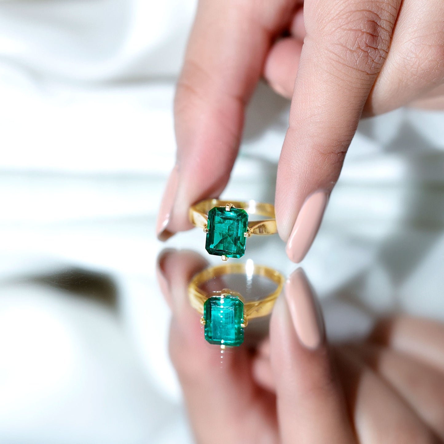 3 Carat Emerald Cut Lab Grown Emerald Solitaire Engagement Ring
