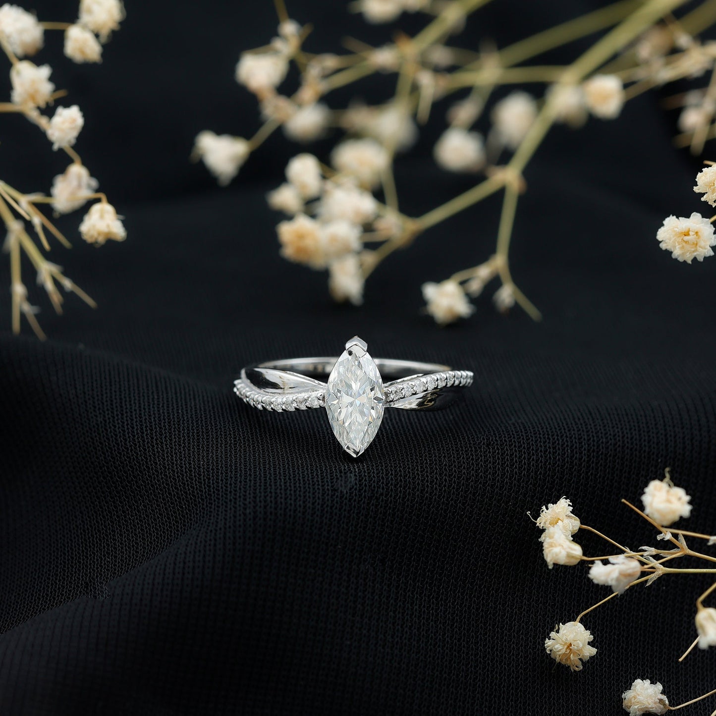 Classic Marquise Cut Moissanite Solitaire Engagement Ring