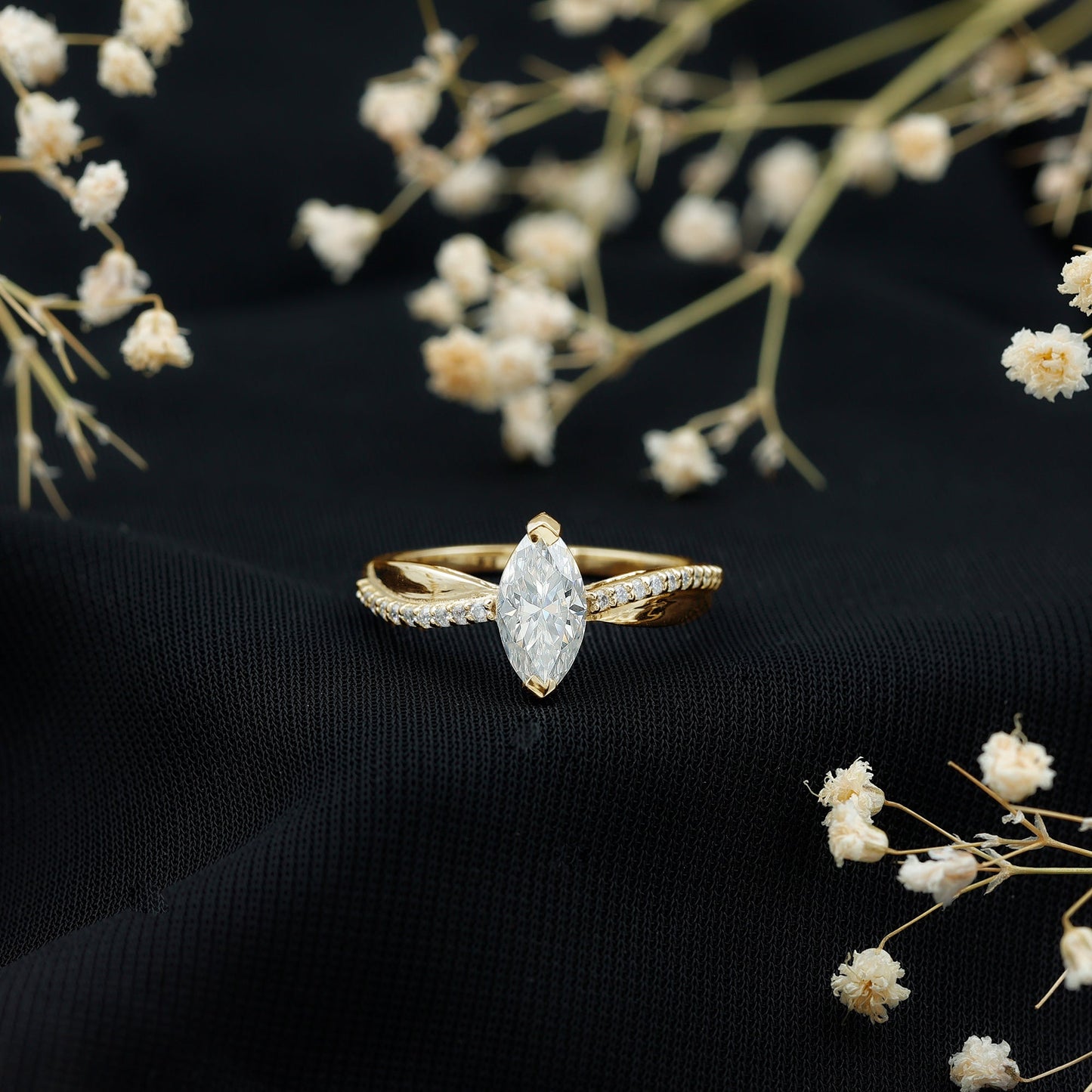 Classic Marquise Cut Moissanite Solitaire Engagement Ring
