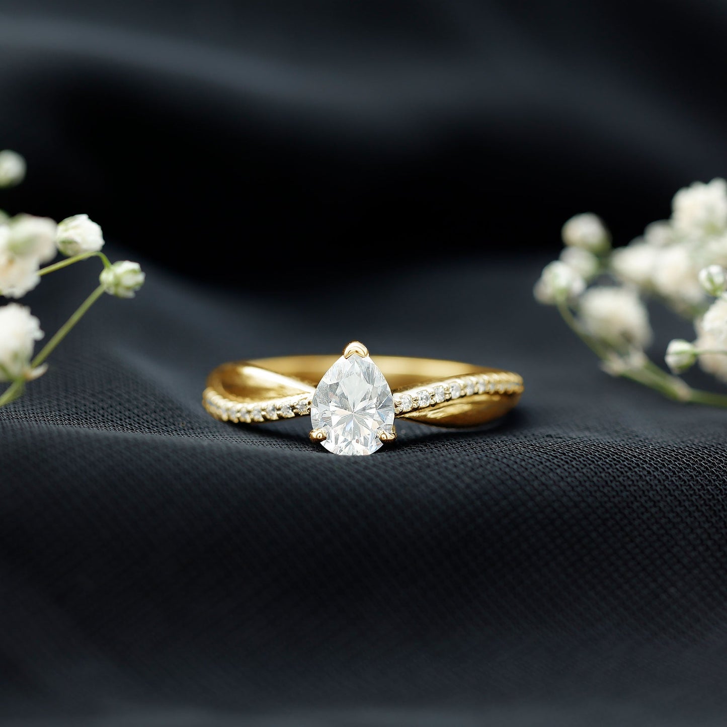 1.3 Carat Pear Shape Moissanite Solitaire Engagement Ring
