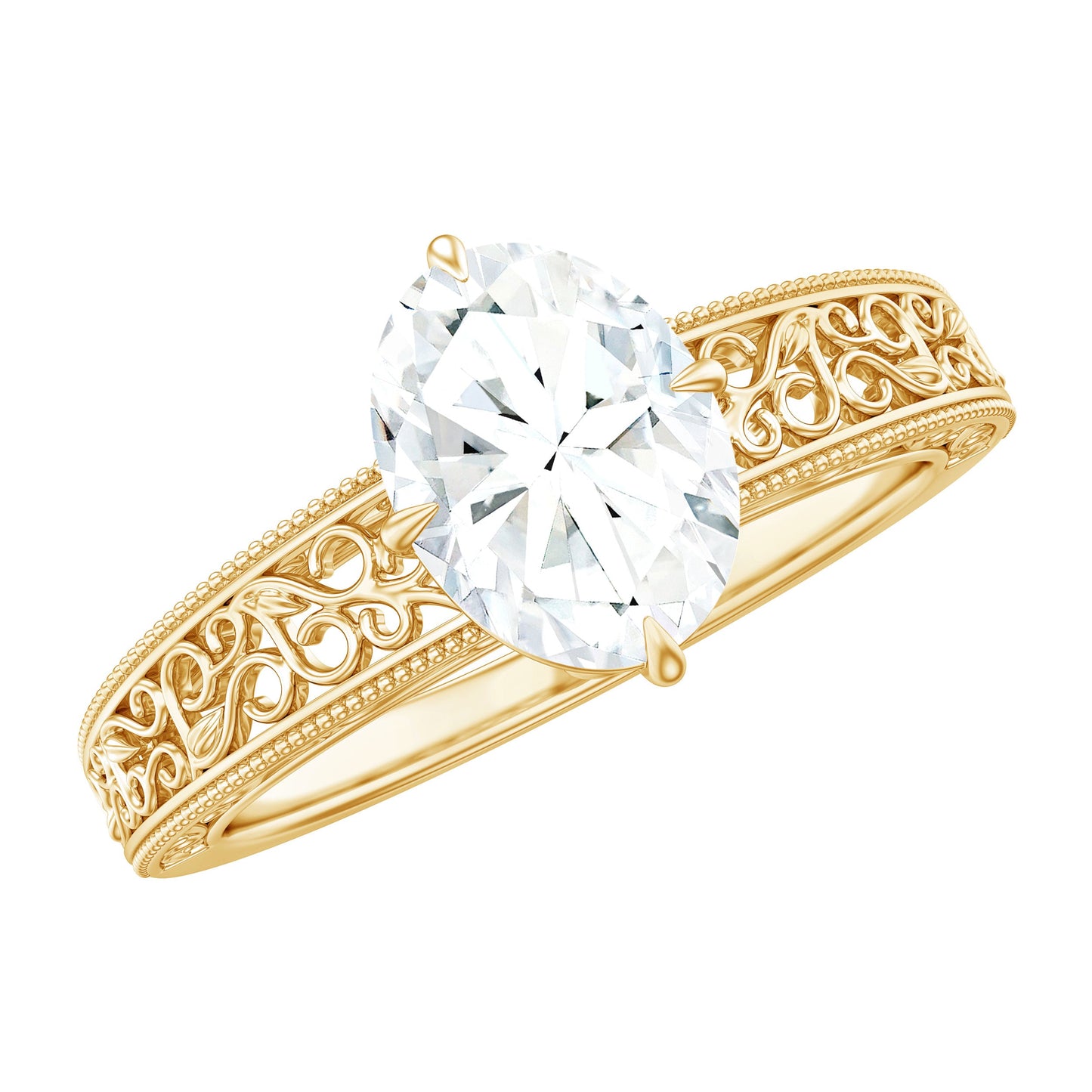 1.2 Carat Moissanite Oblong Engagement Ring with Filigree Shank