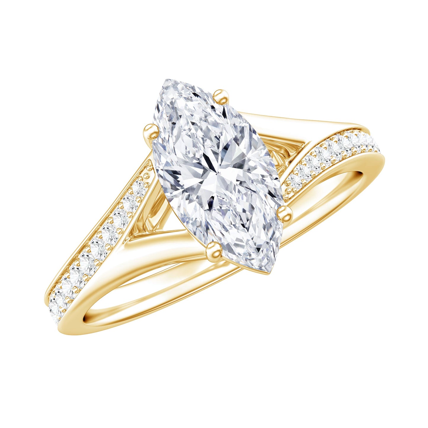 Marquise Cut Moissanite Solitaire Engagement Ring with Split Shank