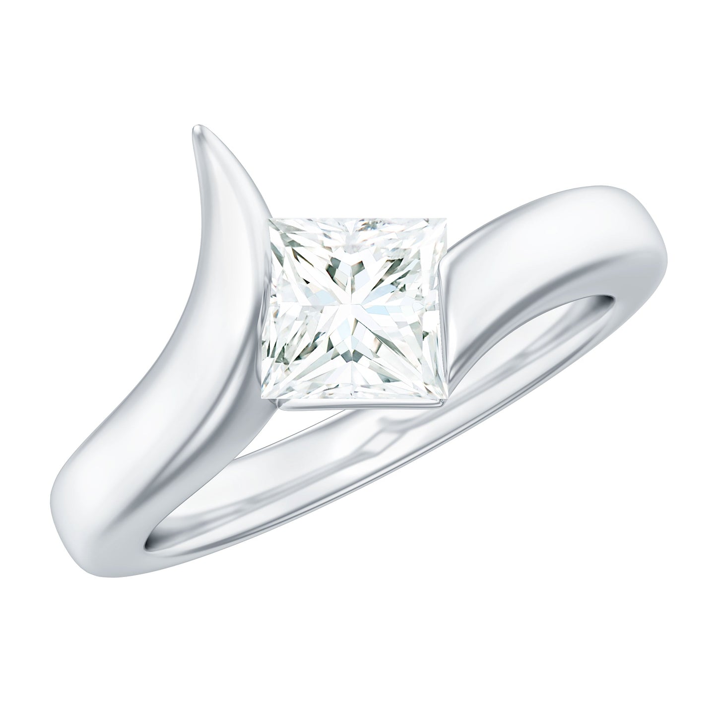 0.7 Carat Princess Cut Moissanite Solitaire Ring in Tension Setting