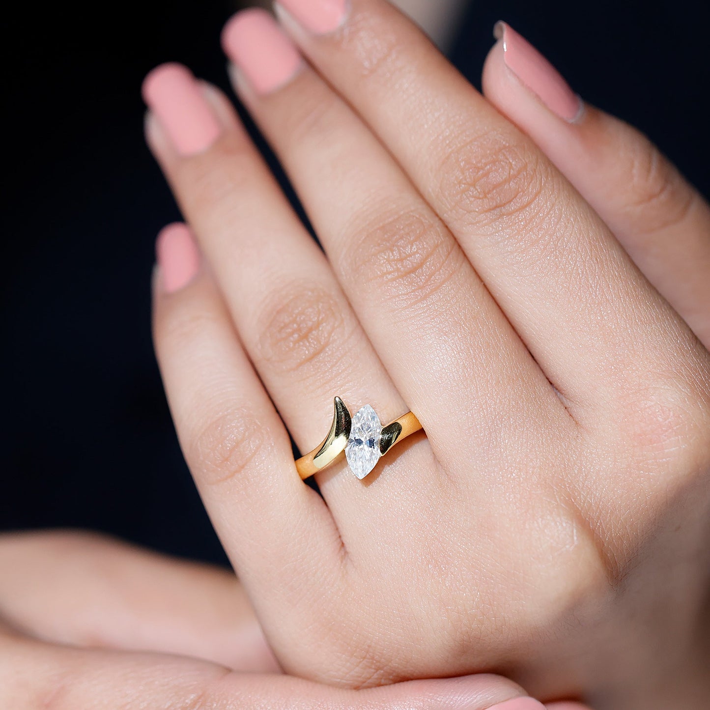 Moissanite Marquise Cut Engagement Ring In Tension Setting