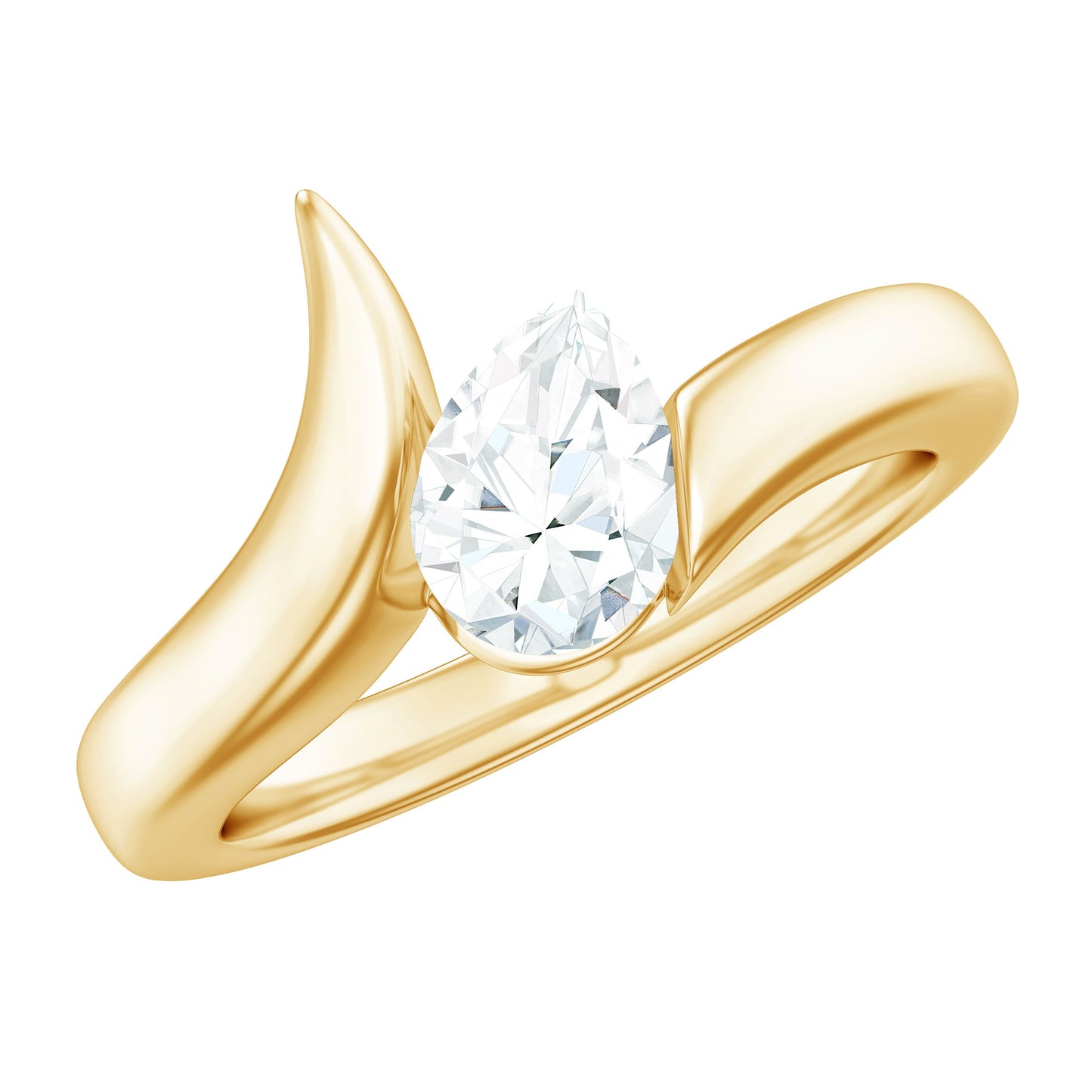 0.7 Carat Pear Cut Moissanite Solitaire Ring with Bypass Shank