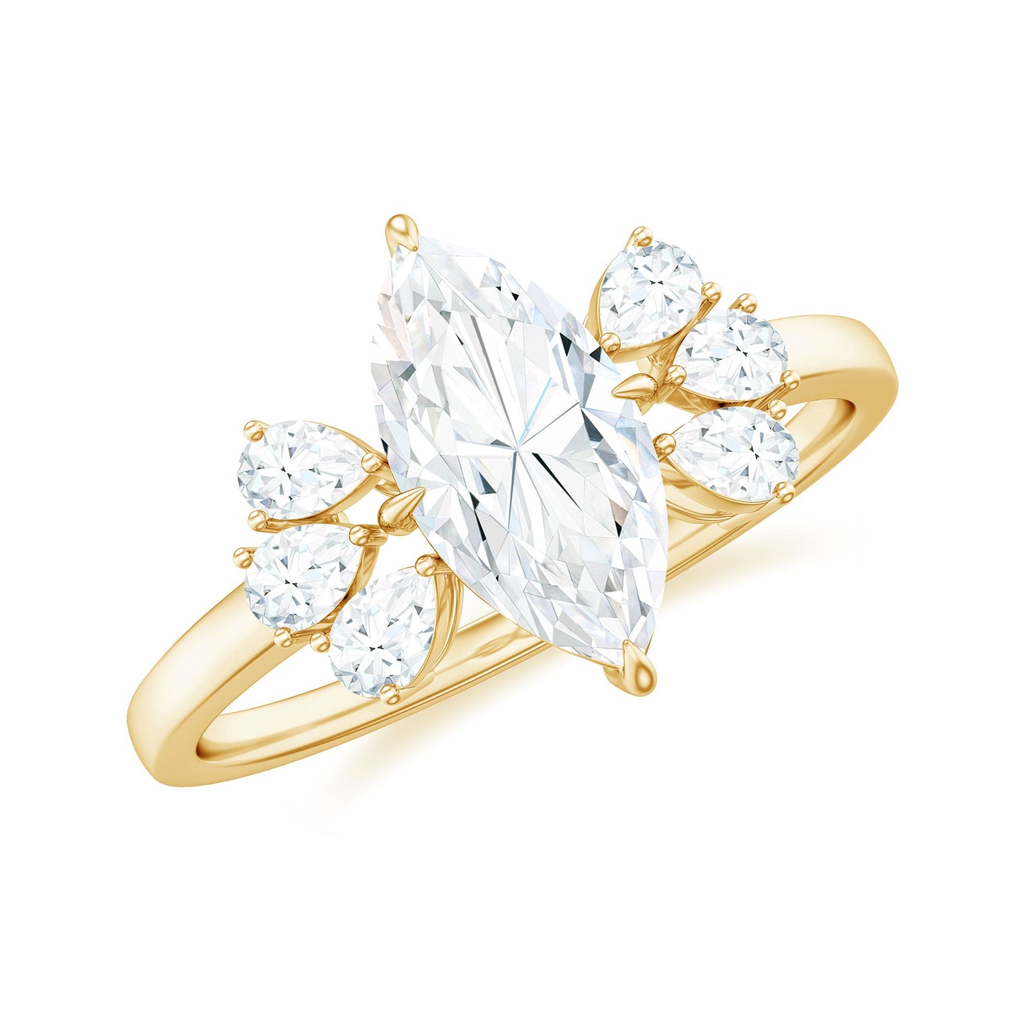 Marquise Cut Moissanite Engagement Ring with Trio
