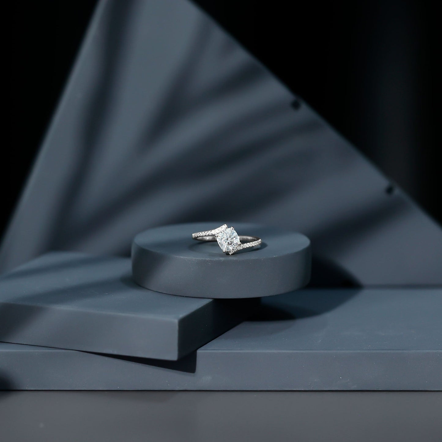 1.7 Carat Cushion Cut Solitaire Moissanite Bypass Engagement Ring
