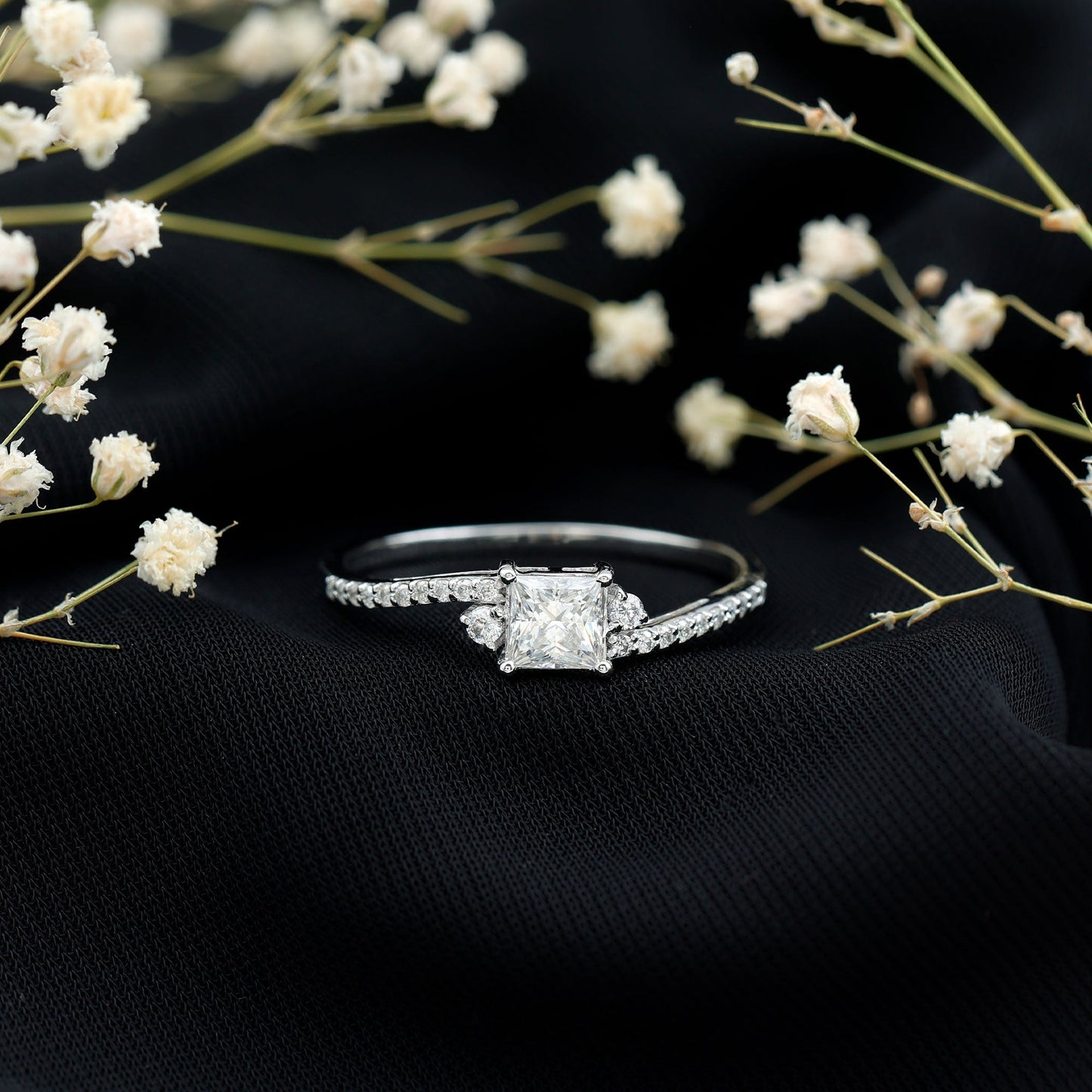 Princess Cut Moissanite Bypass Engagement Ring