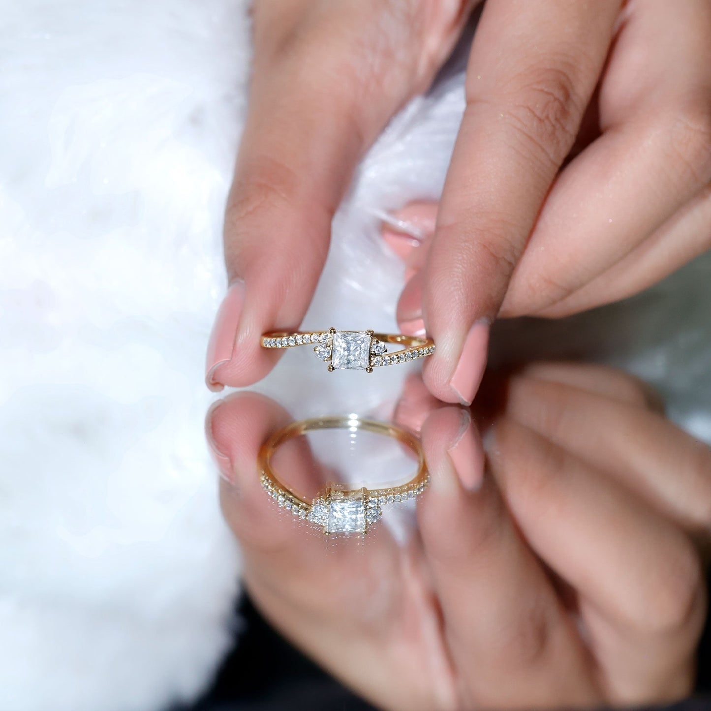 Princess Cut Moissanite Bypass Engagement Ring