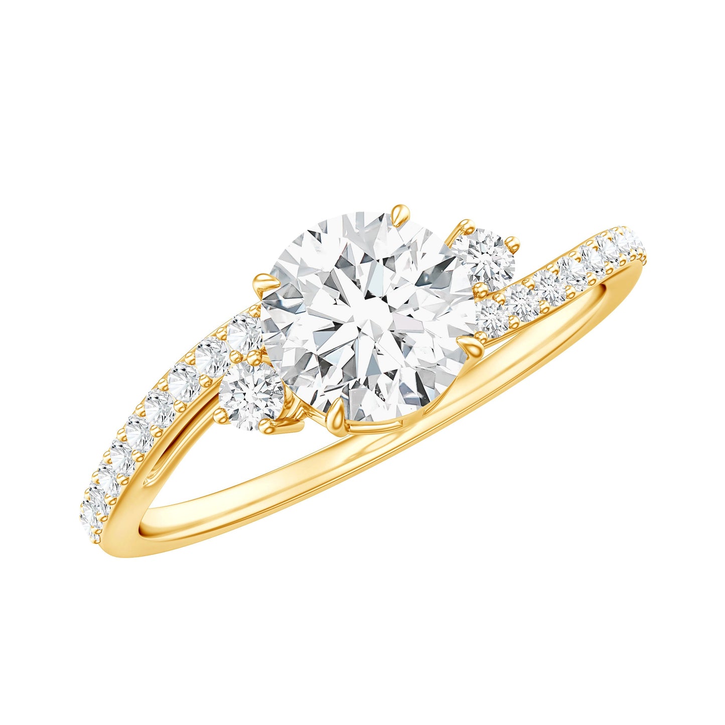 Round Shape Moissanite Bypass Engagement Ring with Side Stones