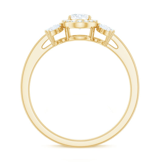 0.4 Carat Oval Cut Moissanite Halo Engagement Ring with Trio