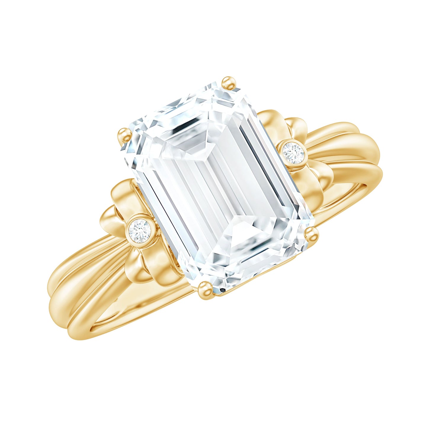 Certified Emerald Cut Moissanite Huge Engagement Ring