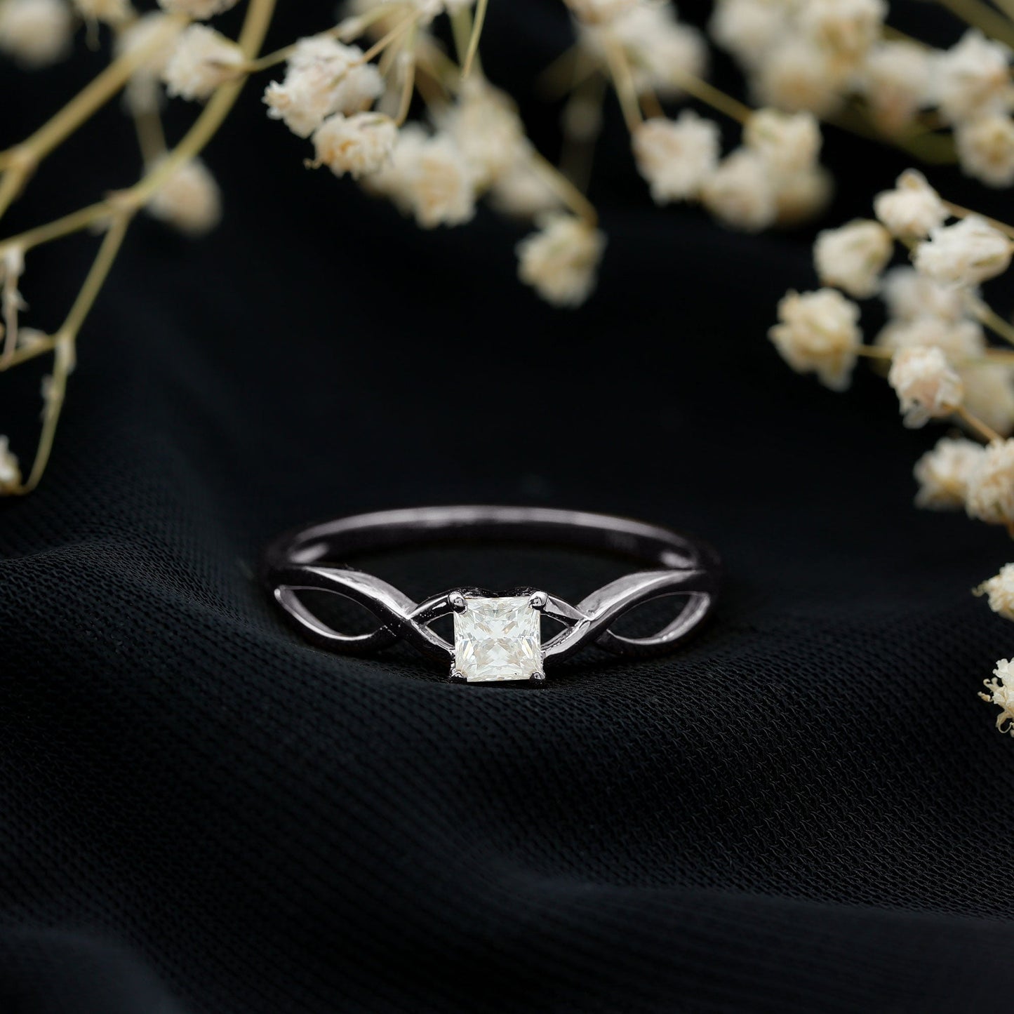 Princess Cut Moissanite Solitaire Crossover Ring for Women