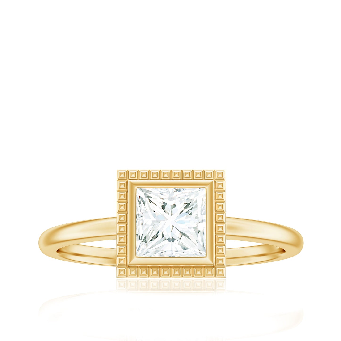 0.7 Carat Princess Cut Moissanite Solitaire Ring in Bezel Setting