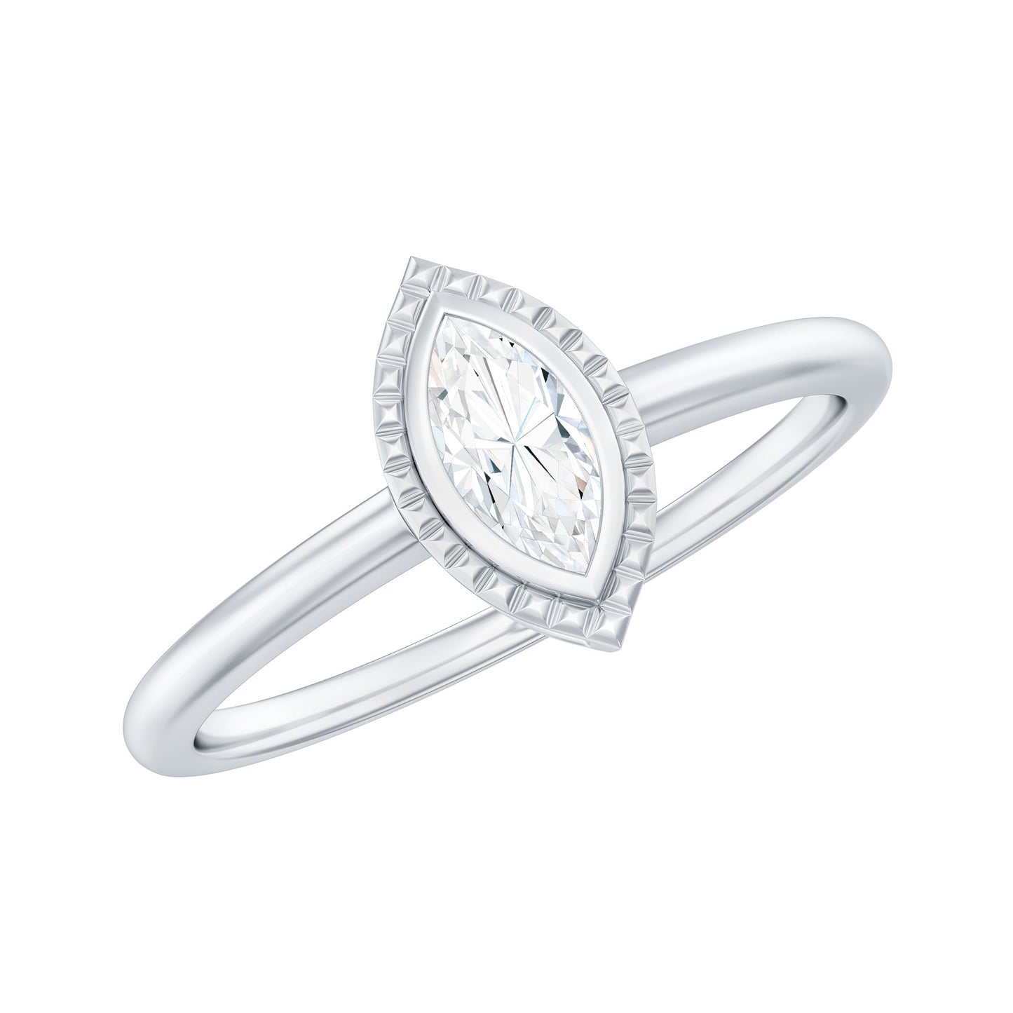 Marquise Cut Moissanite Solitaire Ring in Bezel Setting