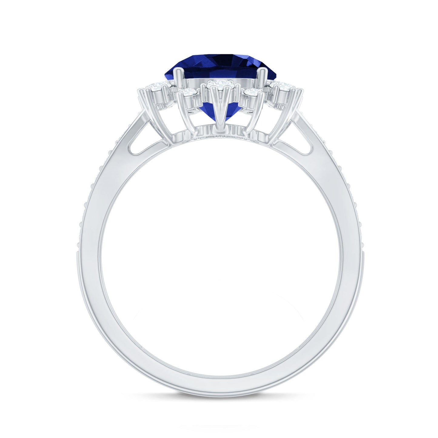 Lab Grown Blue Sapphire Round Engagement Ring with Diamond Accent