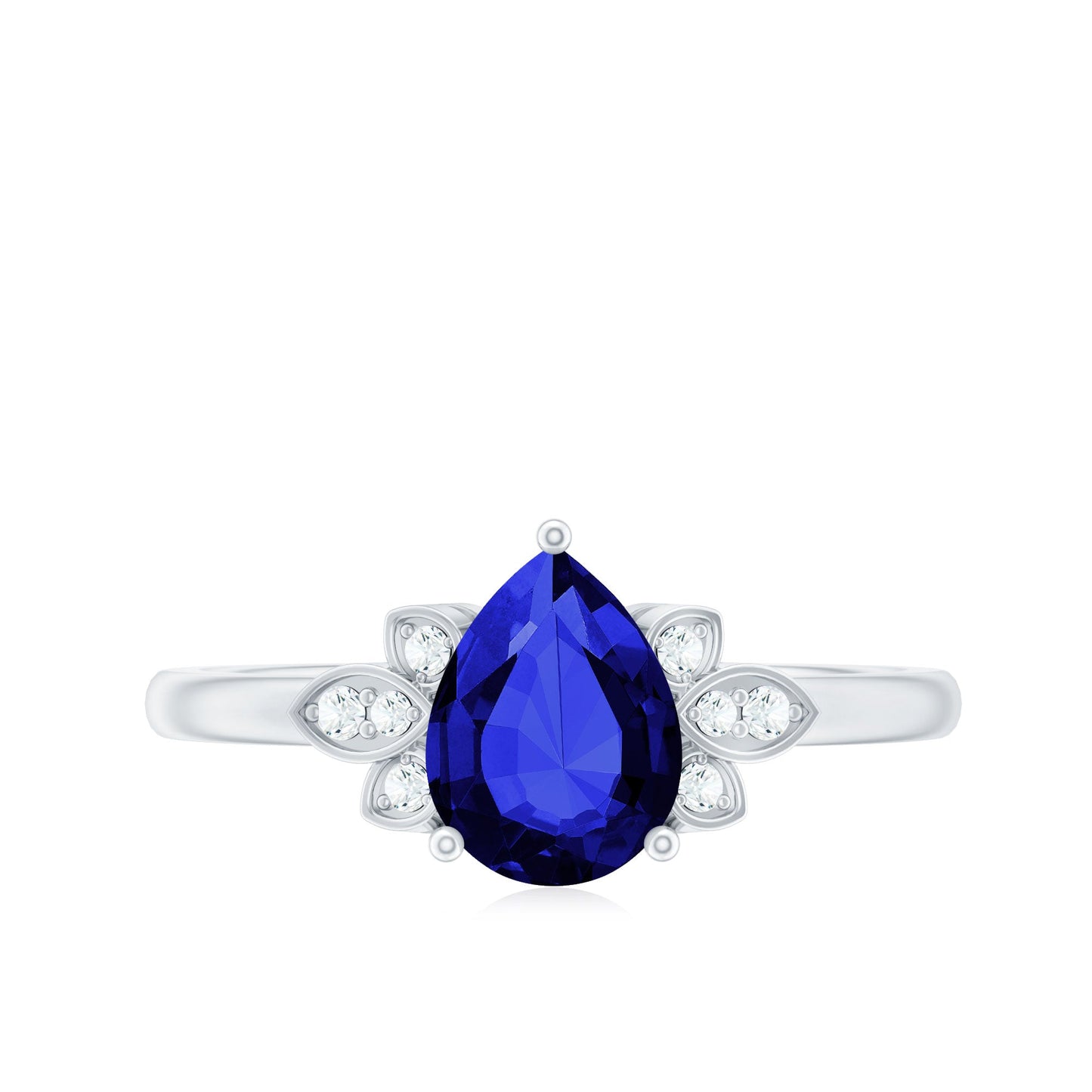 Certified Lab Grown Blue Sapphire Teardrop Engagement Ring with Diamonds