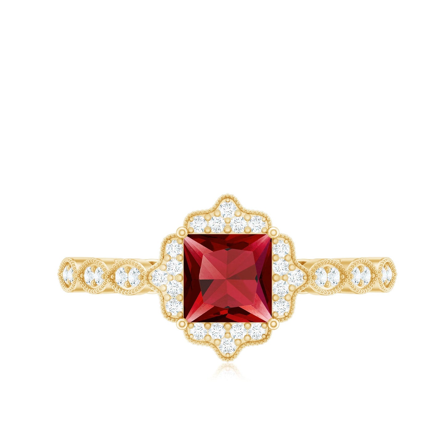 Certified Lab Created Ruby Square Cut Engagement Ring with Diamonds