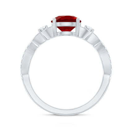 Certified Lab Created Ruby Solitaire Engagement Ring with Diamonds