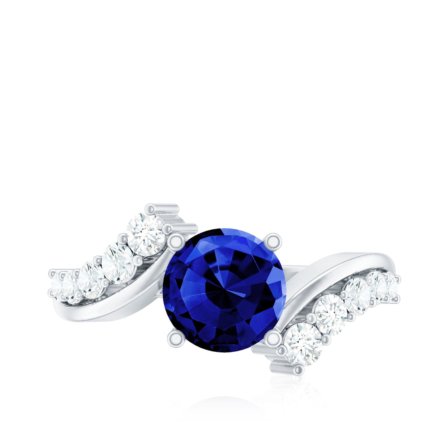 Certified 2.7 Carat Lab Grown Blue Sapphire Engagement Ring with Diamond Bypass Shank