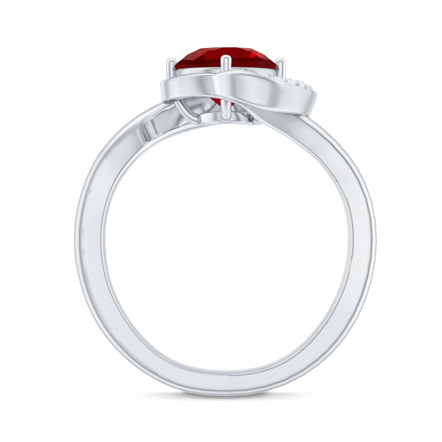 Certified 1.3 Carat Lab Created Ruby Engagement Ring with Diamond Half Halo