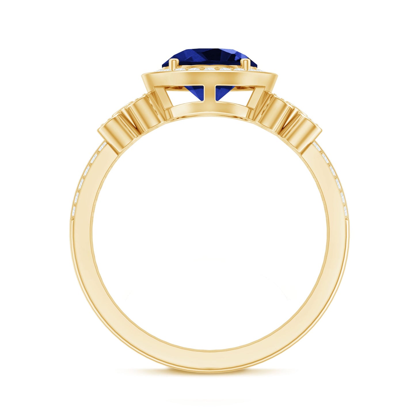 Certified 2.7 Carat Lab Grown Blue Sapphire Halo Engagement Ring with Diamond Flower