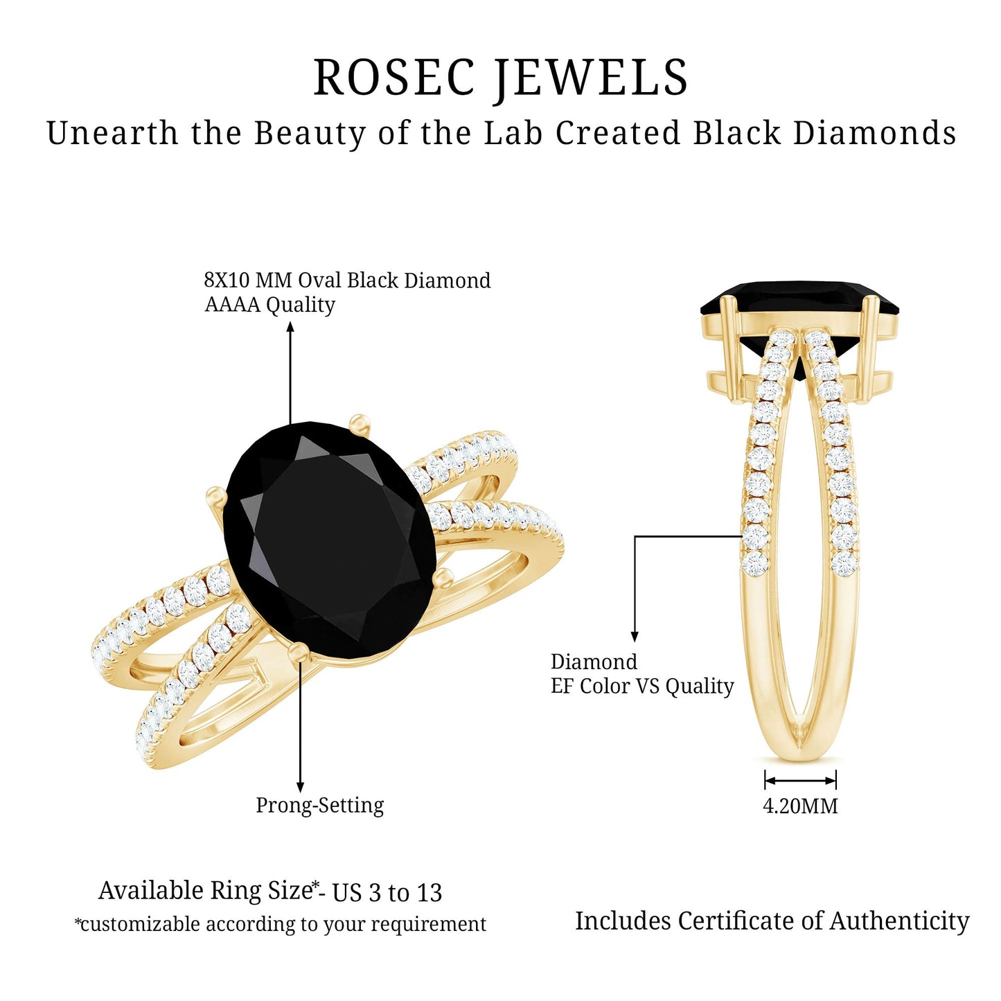 4.2 Carat Lab Grown Black Diamond Statement Engagement Ring with White Diamond