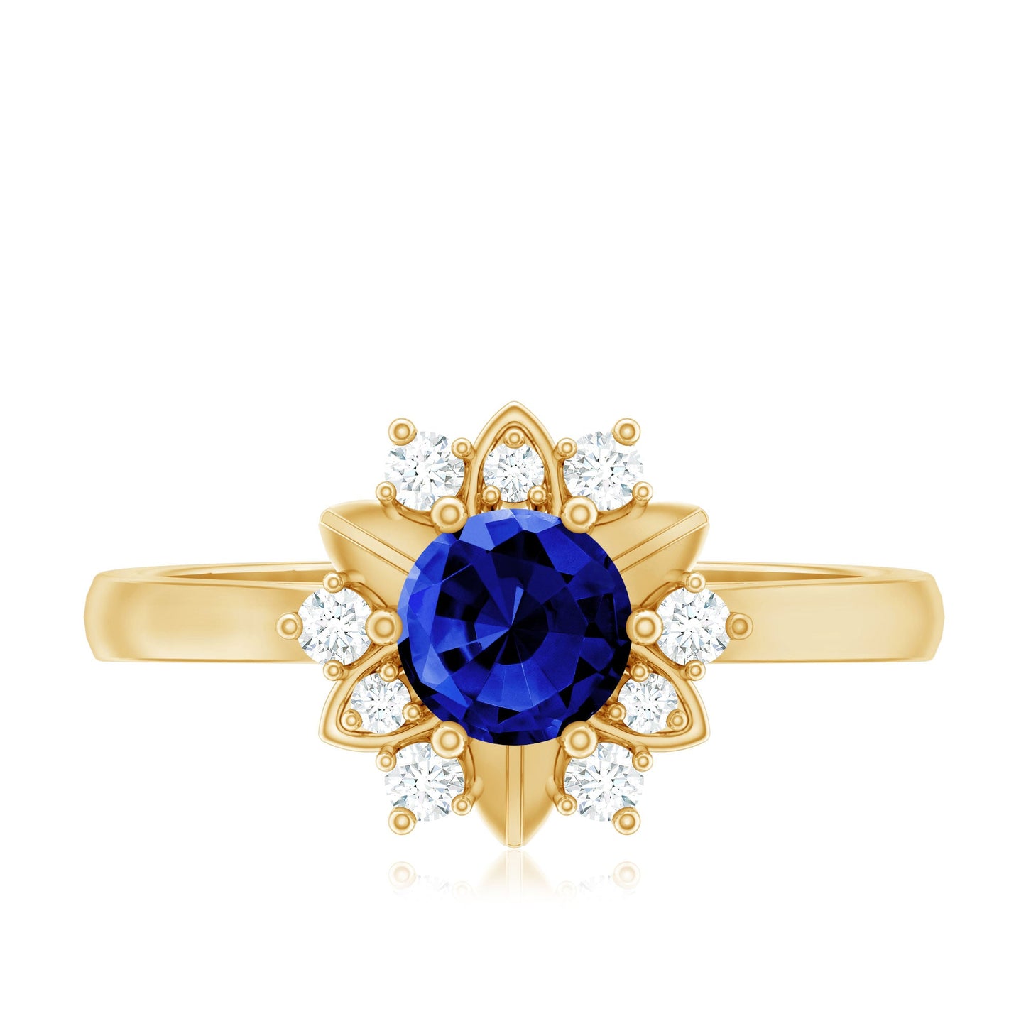 Certified 0.6 Carat Lab Grown Blue Sapphire Flower Engagement Ring with Diamond