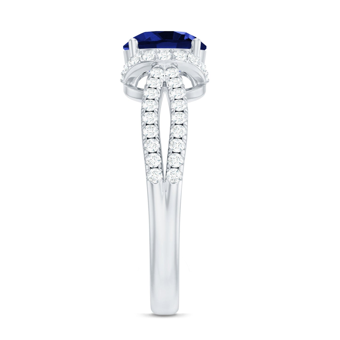 Certified 2.7 Carat Lab Grown Blue Sapphire Engagement Ring with Diamond for Women