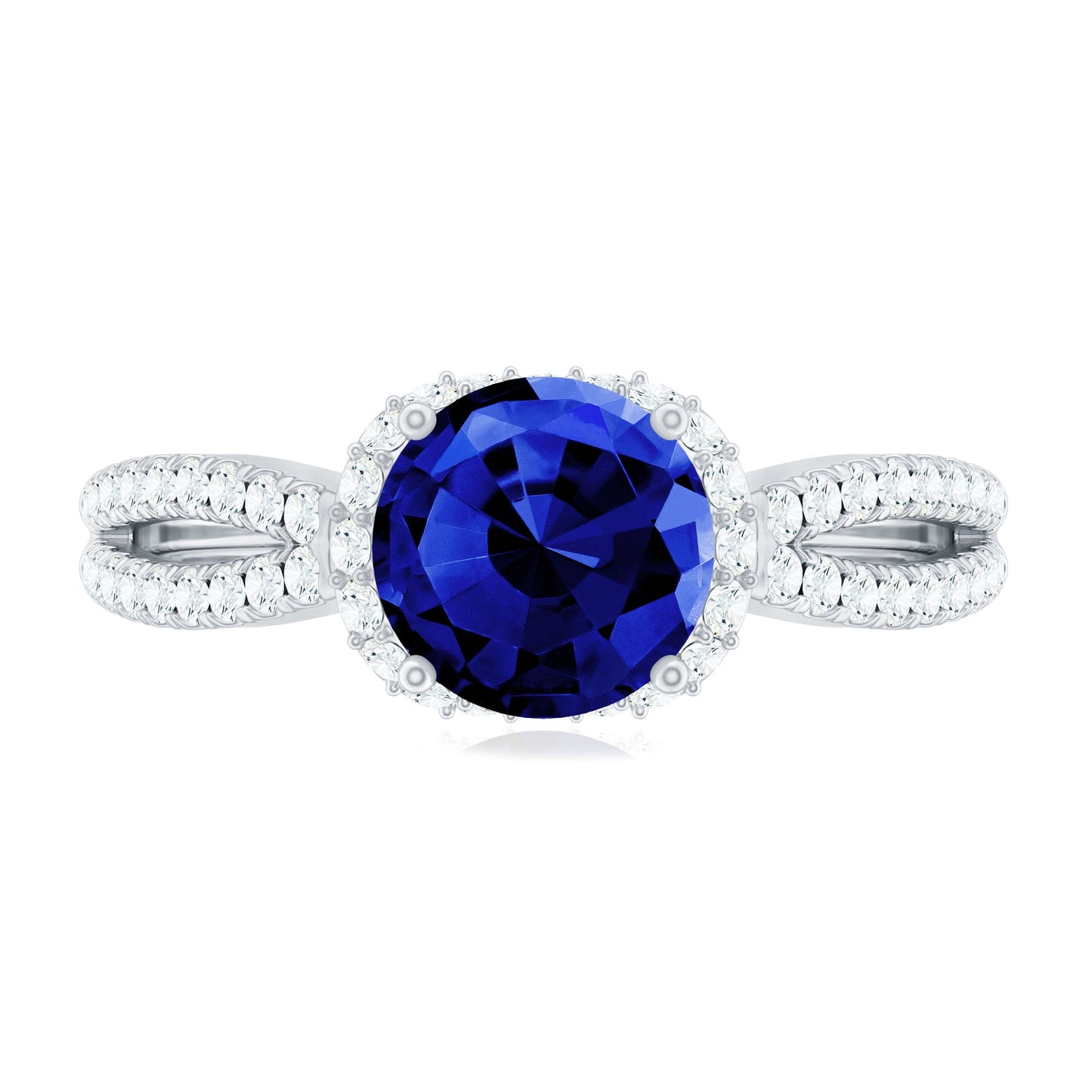 Certified 2.7 Carat Lab Grown Blue Sapphire Engagement Ring with Diamond for Women