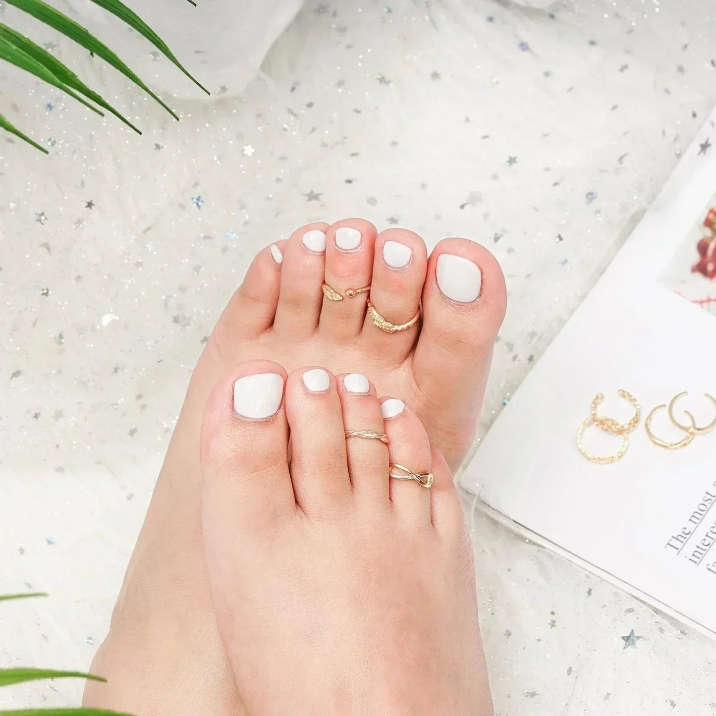 12pcs Adjustable Toe Rings For Women Girls Simple Beach Open Toe Set Cute Heart Feather Summer Toe Foot Jewelry