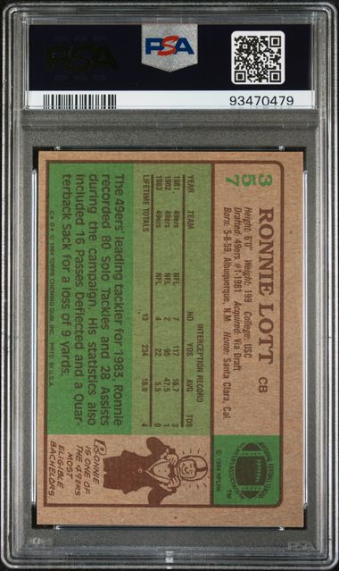 Graded 1984 Topps Ronnie Lott #357 Football Card PSA 6 EX-MT