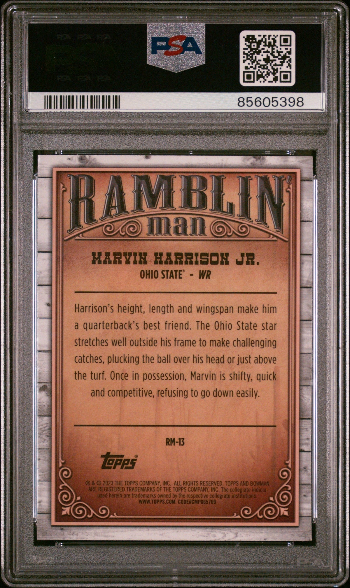Graded 2023 Topps Bowman U Chrome Marvin Harrison Jr #RM13 Ramblin Man Rookie RC Football Card PSA 10 Gem Mint