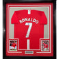 Framed Autographed/Signed Cristiano Ronaldo 35x39 Manchester United Red 2008 Soccer Jersey Beckett BAS COA/LOA