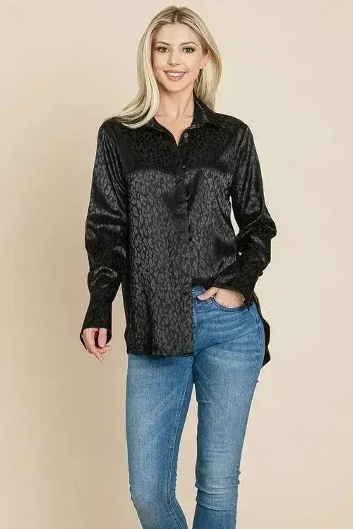 Casual Animal Print Satin Button up Shirts Blouse | Femstylo