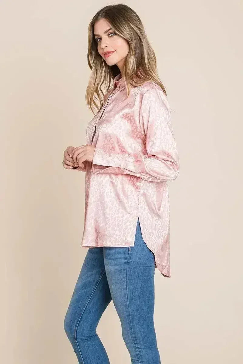 Casual Animal Print Satin Button up Shirts Blouse | Femstylo