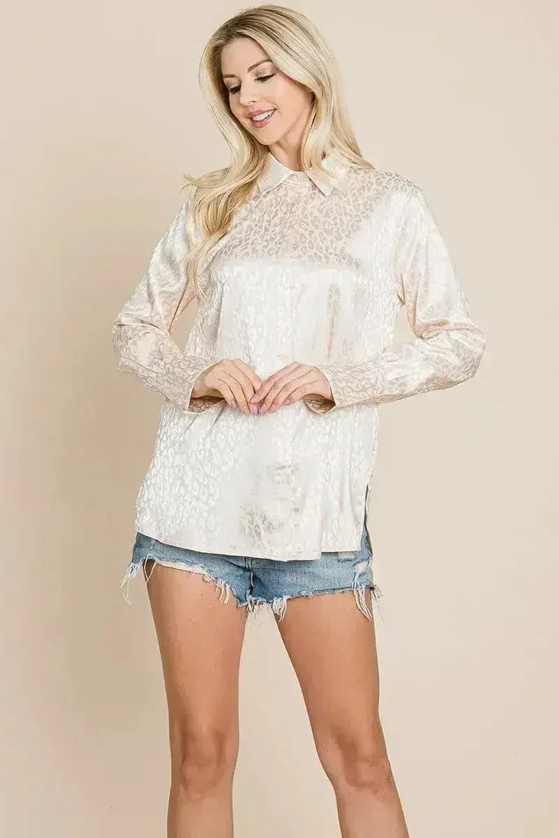 Casual Animal Print Satin Button up Shirts Blouse | Femstylo