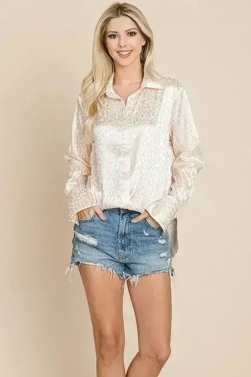 Casual Animal Print Satin Button up Shirts Blouse | Femstylo