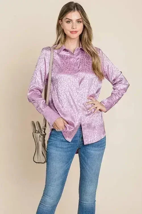 Casual Animal Print Satin Button up Shirts Blouse | Femstylo