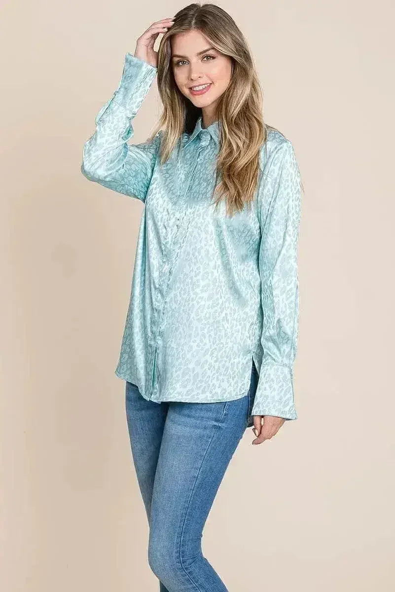 Casual Animal Print Satin Button up Shirts Blouse | Femstylo