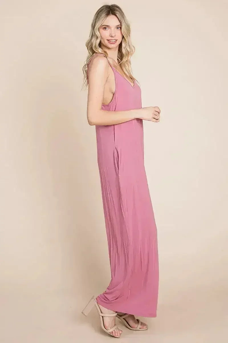 Sleeveless Wide Leg Pocketed Jumpsuit