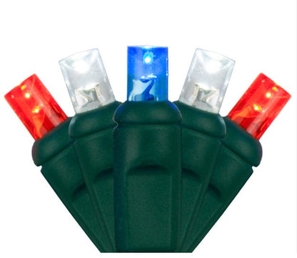 2 pack - 5mm - 100 ct - Red, White, Blue LED - 4" spacing - Green wire - 33 ft long