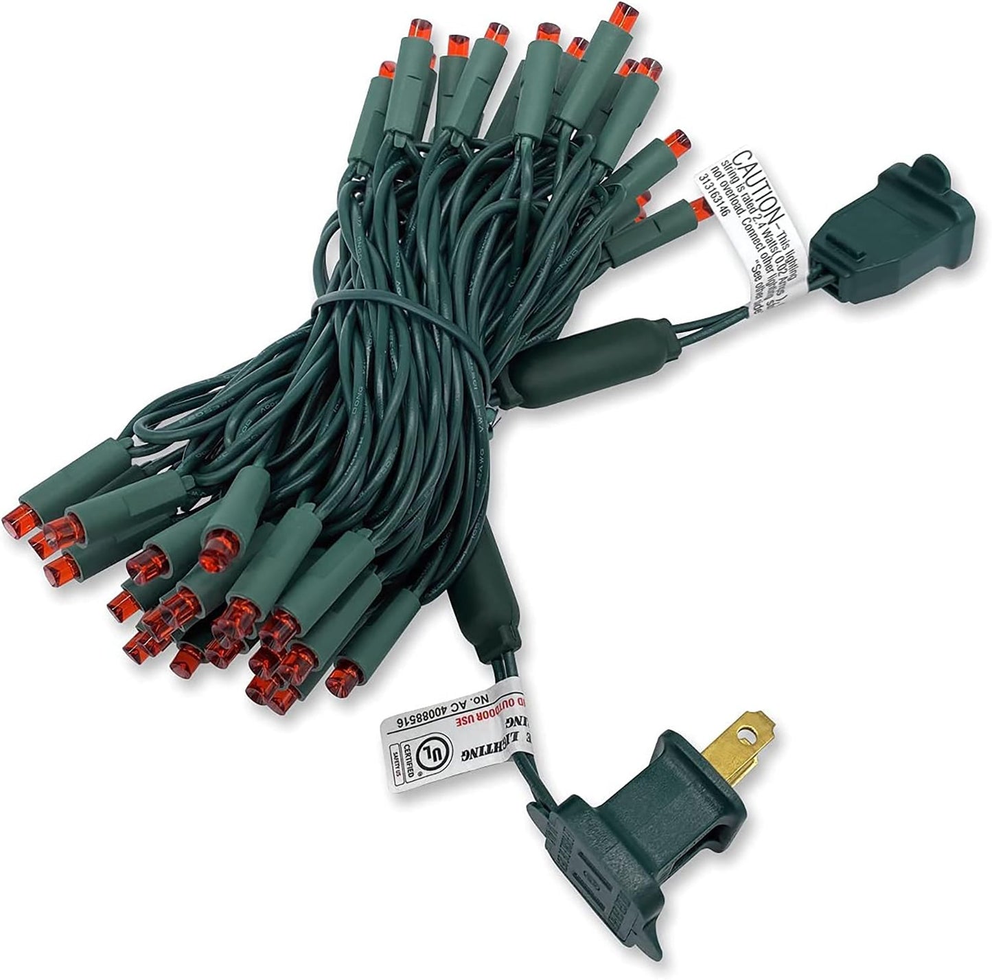 4 pack - 5mm - 50 ct - Red LED- 4" spacing - Green wire - 17 ft long
