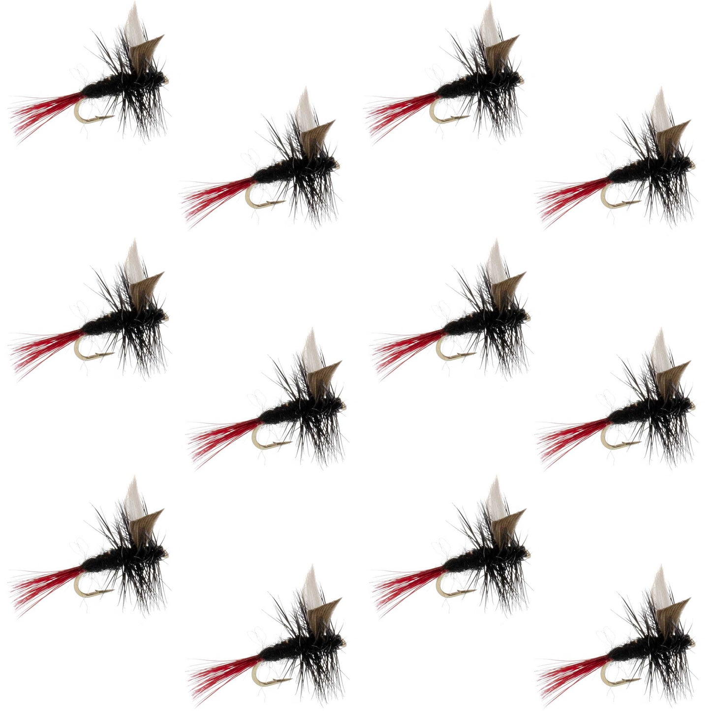 Red-Tailed Black Gnat Classic Dry Fly - 12 Flies Size 16