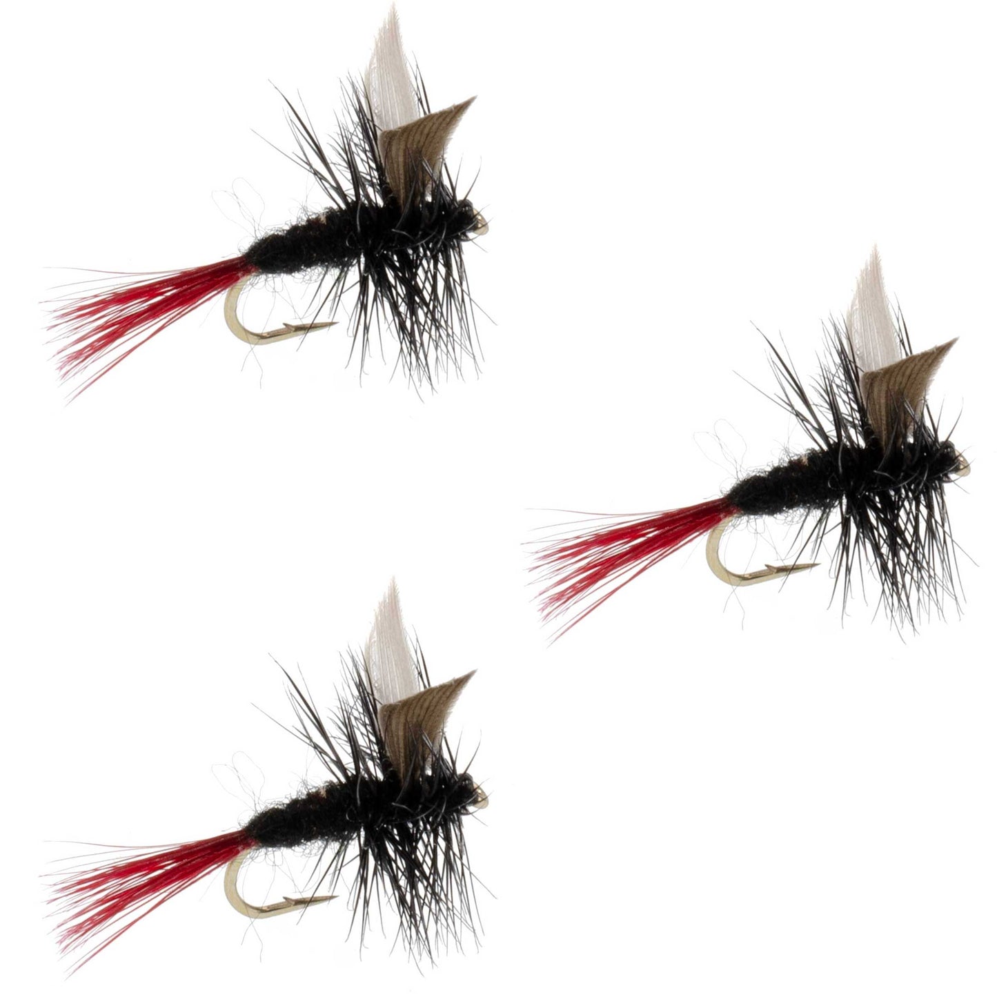 3 Pack Red-Tailed Black Gnat Classic Dry Fly - Size 16
