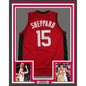 Framed Autographed/Signed Reed Sheppard 35x39 Houston Red Basketball Jersey Beckett BAS COA